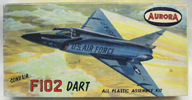 Aurora plastic model kit for the Convair F-102 Delta Dagger  box art by Jo Kotula