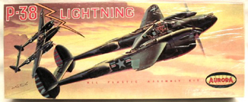 Aurora plastic model kit for the Lockheed P-38 Lightning box art by Jo Kotula