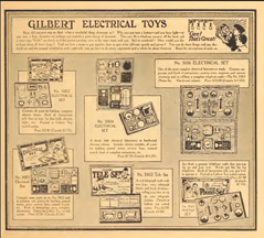 Catalogue page for the A.C. Gilbert Company Elementary Electricity Sets