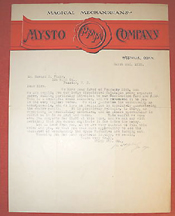 A.C. Gilbert Letter on Mysto Magic Co. Stationery