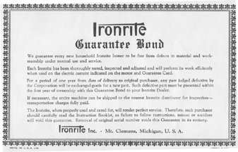 Ironrite Guarantee Bond