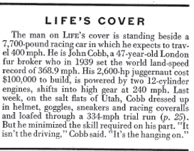 Cover Story about John Cobb, LIFE, 9-01-1947 