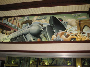 Transportation Mural in the Hotel Edison, NYC showing the Dreyfuss Hudson and the Commodore Vanderbilt