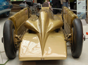 Front view of the Golden Arrow land Speed Car 