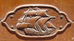  Cavalier Cedar Chest Detail of Mayflower Ship Carving