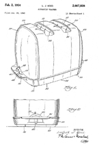 Sunbeam T-20 Toaster Design Patent No. 2,667,828