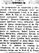 1916 Clippping about Billy B. Van in Spooks