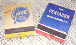 Vintage matchbooks from Giant Foods and the Pentagon