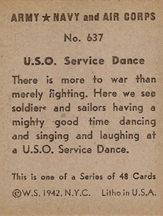 World War II Trading Card showing dancing in a USO Club (obverse)