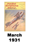  Model Airplane news cover for March of 1931