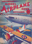 Model Airplane News Cover for December, 1933 by Jo Kotula Curtiss Sparrowhawk (and the Dirigible USS Macon) 