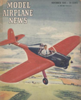 Model Airplane News Cover for November, 1945 by Jo Kotula Piper PA-8 Sky Cycle 
