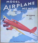 Model Airplane News Cover for October, 1935 by Jo Kotula Kinner Envoy 