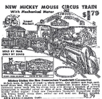 1937 Ad for the Mickey mouse Circus Train