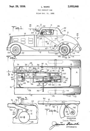 Louis Marx patent 2055848 G-Man Pursuit Car