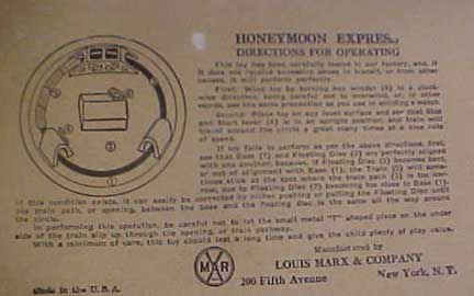 Marx Honeymoon Express Toy-instructions