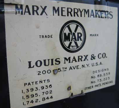 Marx Merrymakers - manufacturer's plate