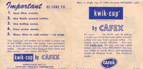 CAFEX kwik-cup brewer- Directions