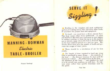 Manning-Bowman Smokeless Table Broiler - Intro in Manual